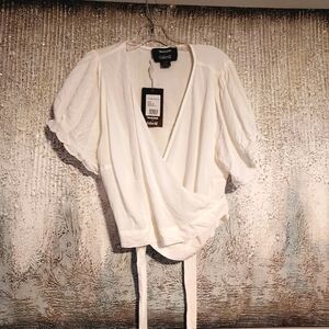 Modcloth X Collectif Lilli plain Wrap Top puff sleeve Sz 22 plus